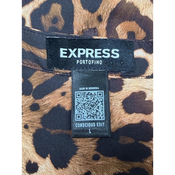 Express Top Womens Large Leopard‎ Portofino Long Sleeve Button Up Preppy Office - Picture 6 of 10